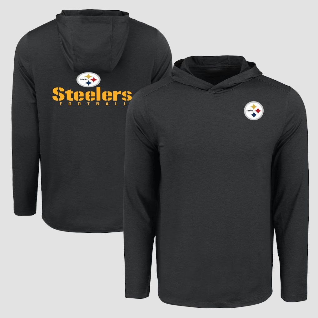 Men 2026 NFL Pittsburgh Steelers Hooded long sleeved T-shirt black 05->nfl t-shirts->Sports Accessory